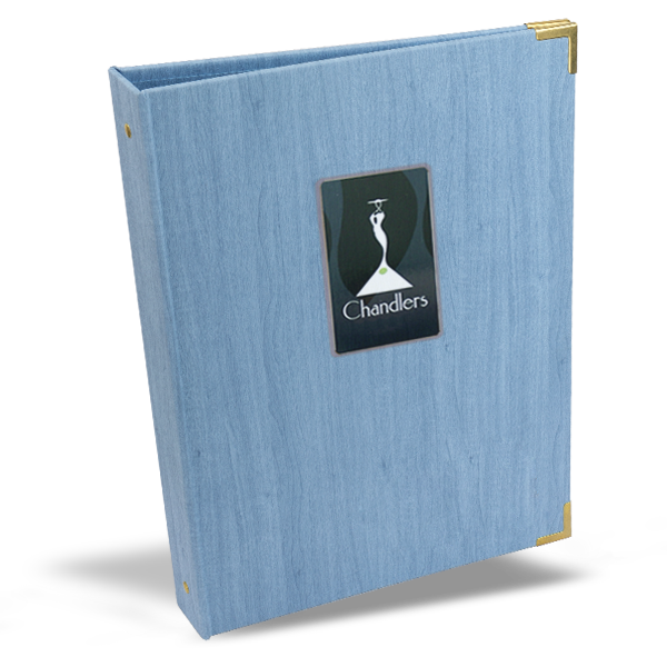 Menu with custom metal plate