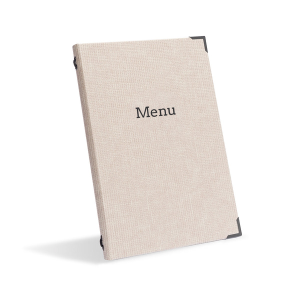 Menu Blocked in black on fabric material Menu Blocked in black on fabric material